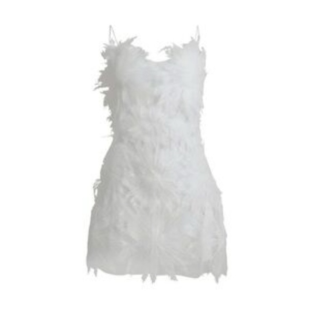 Chic White Feathered Dress by Inamore